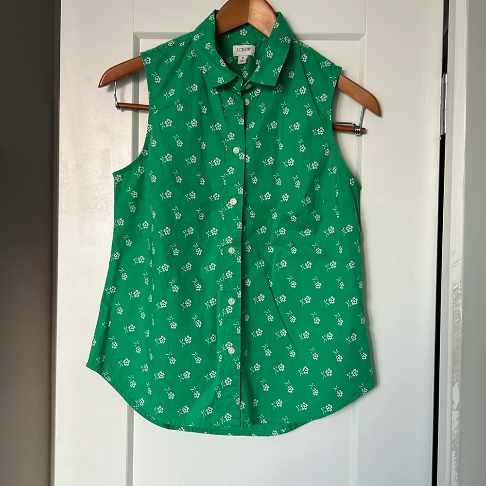 J. Crew Sleeveless Button Down, Green, Size Small